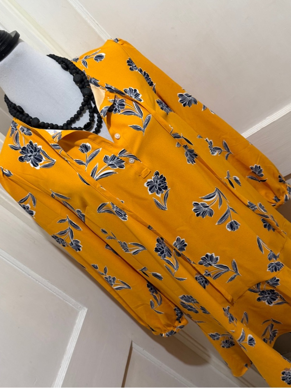 Draper James Mustard Yellow Floral Button-Down Dress